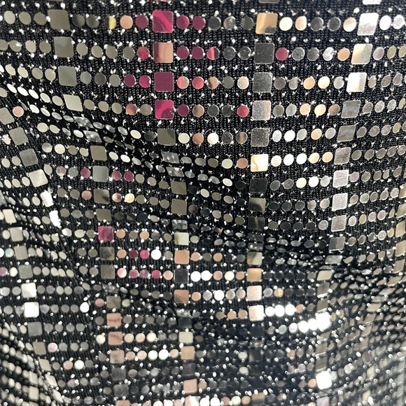 ZARA Metallic Silver & Black Sequin Halter Top Open Back Size Medium - Picture 7 of 9